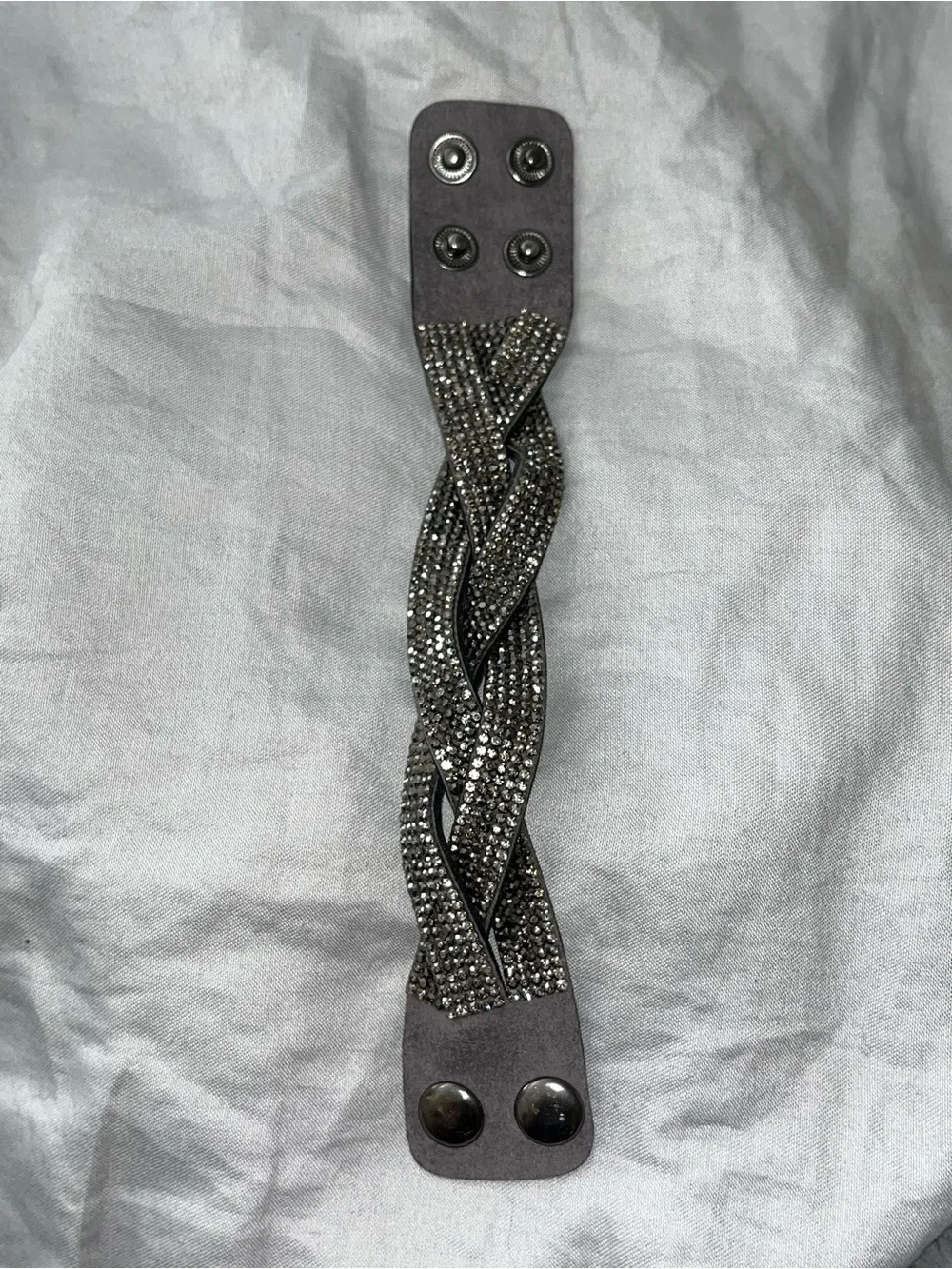 Crystal Embellished Braided Leather Bracelet - Black